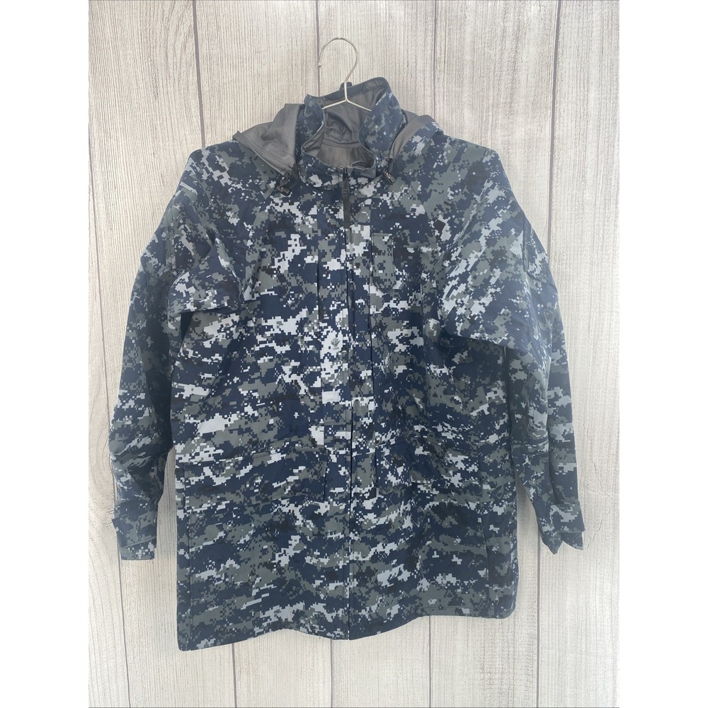 US Navy Working Parka Jacket Mens MEDIUM LONG Blue Digital Camo Gore-Tex Hooded